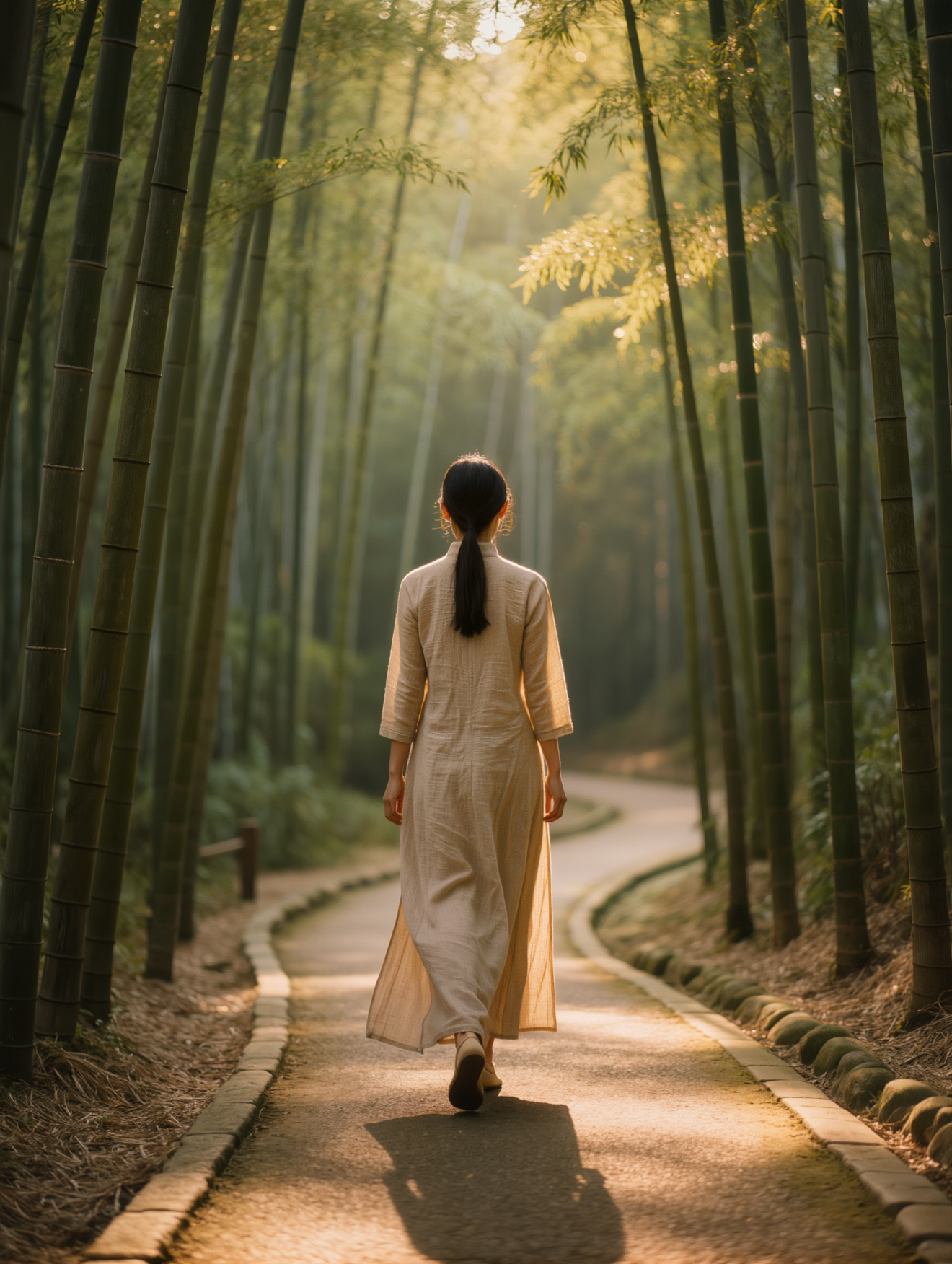Femme marchant de dos dans la forêt de bambous d'Arashiyama à Kyoto au Japon - Safarinity voyage Muslim-friendly